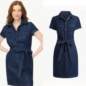 J.Crew Factory Denim Utility Mini Dress in Rinse Blue Dark Wash Size 2